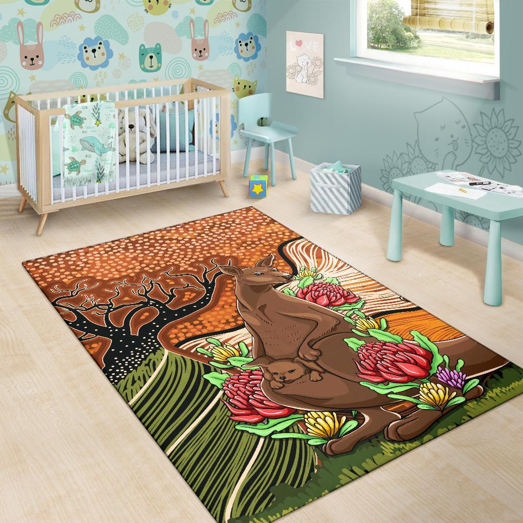 Aboriginal Area Rug - Kangaroo With Indigenous Tree - Vibe Hoodie Shop