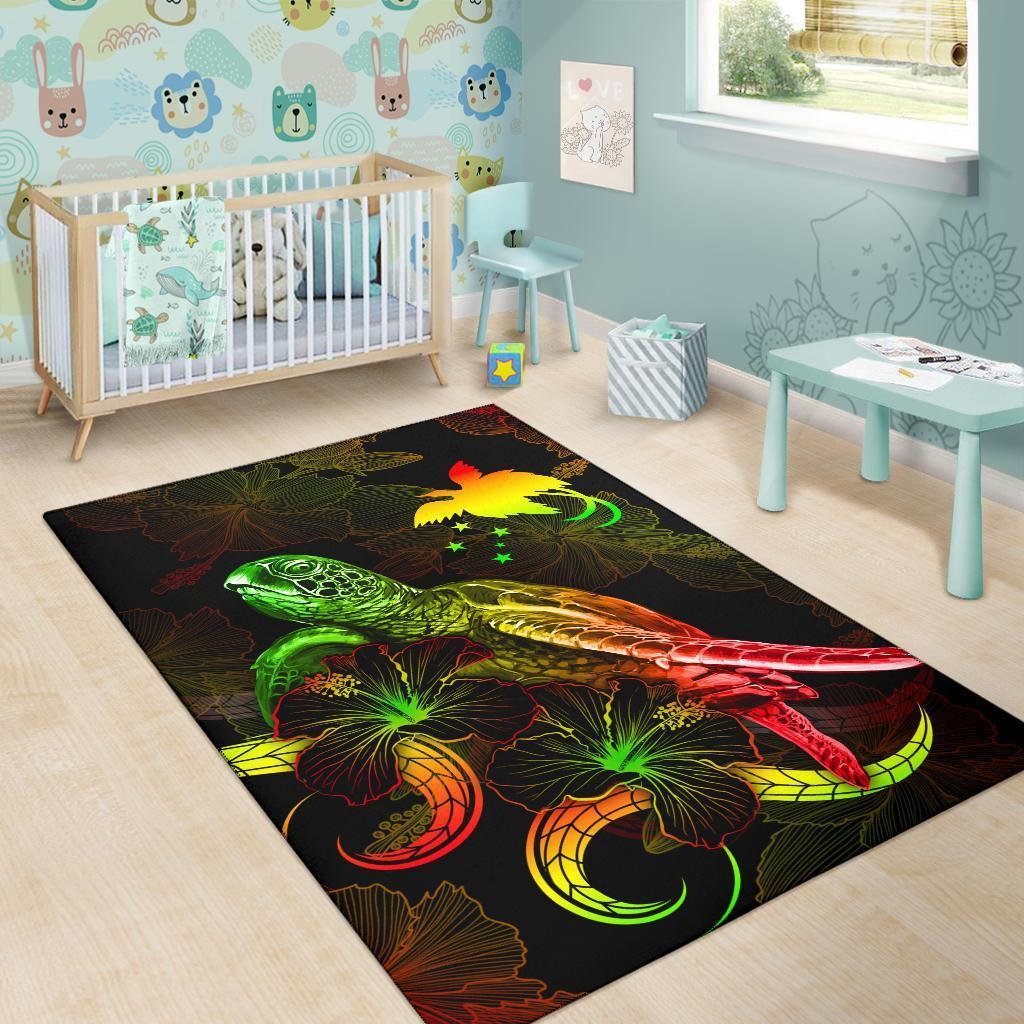 Papua New Guinea Polynesian Area Rugs - Turtle With Blooming Hibiscus Reggae - Vibe Hoodie Shop