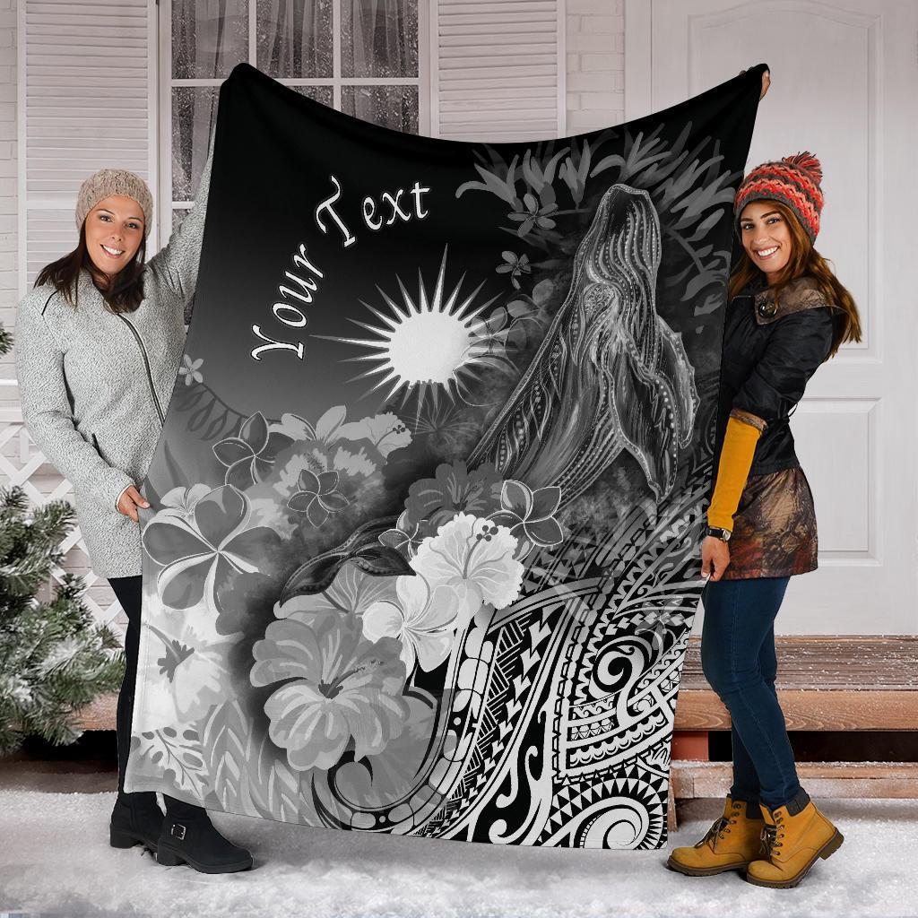 Marshall Islands Custom Personalised Premium Blanket - Humpback Whale with Tropical Flowers (White) - Vibe Hoodie Shop