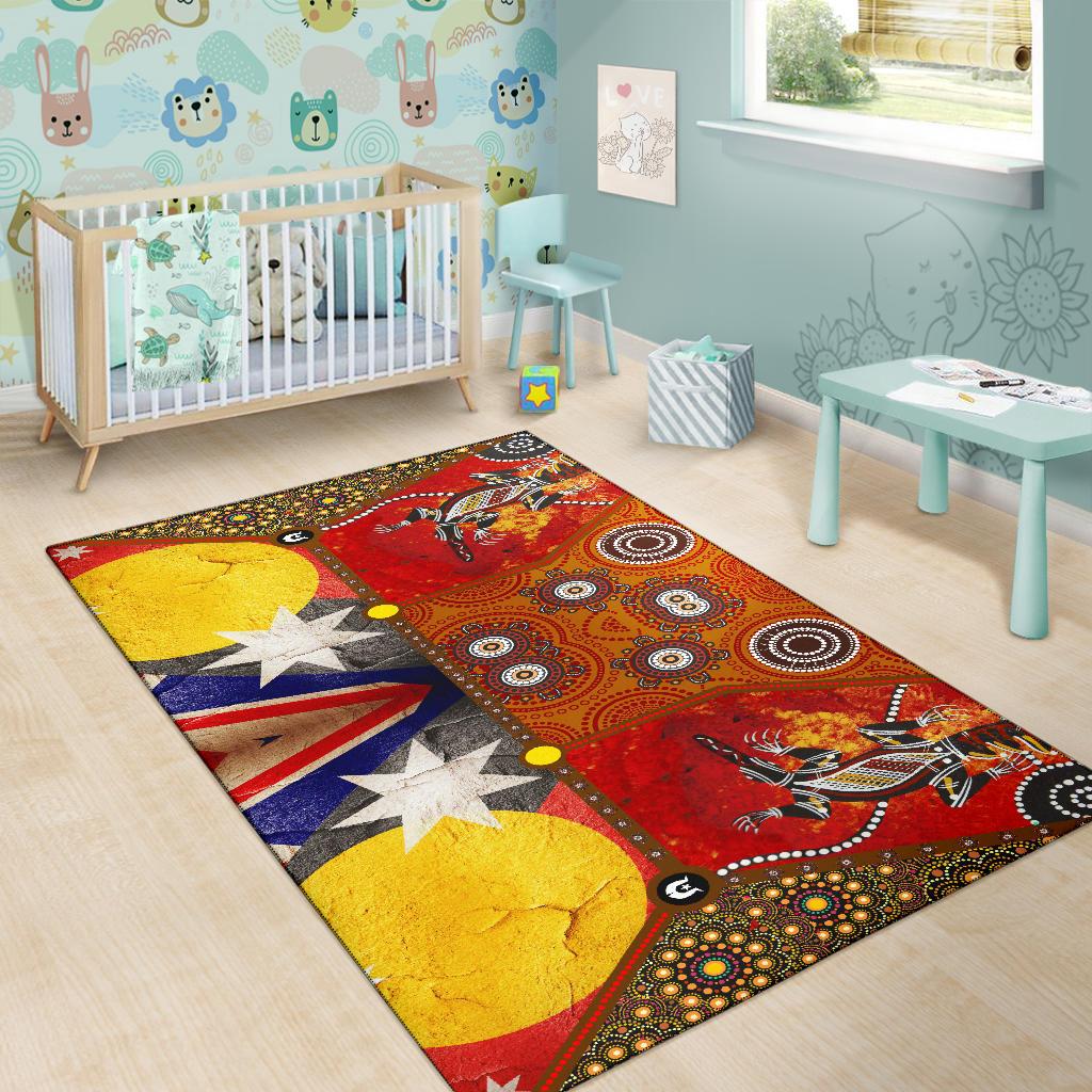 Area Rug - Aboriginal Dot Painting and Flags, Crocodile - Vibe Hoodie Shop