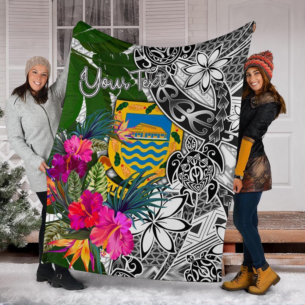 Tuvalu Custom Personalised Premium Blanket White - Turtle Plumeria Banana Leaf - Vibe Hoodie Shop