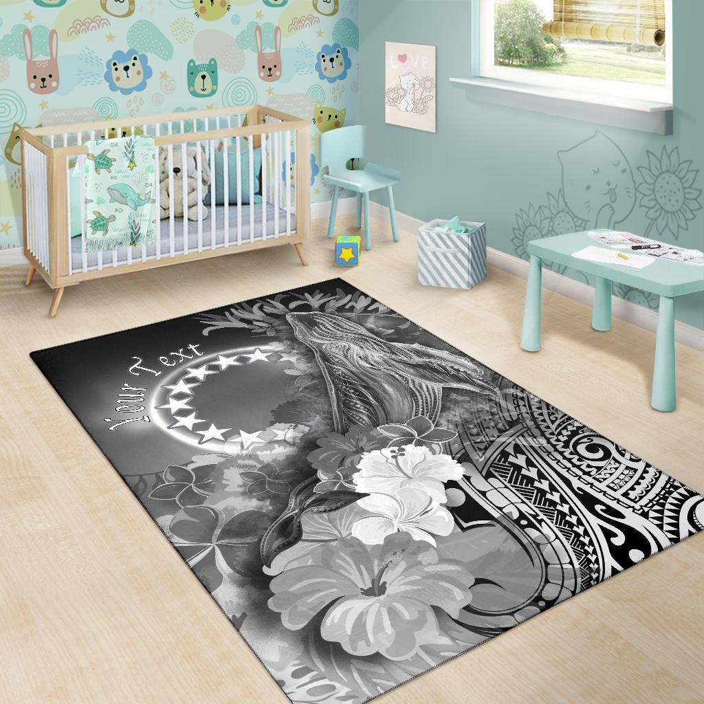 Cook Islands Custom Personalised Area Rug - Humpback Whale with Tropical Flowers (White) - Vibe Hoodie Shop