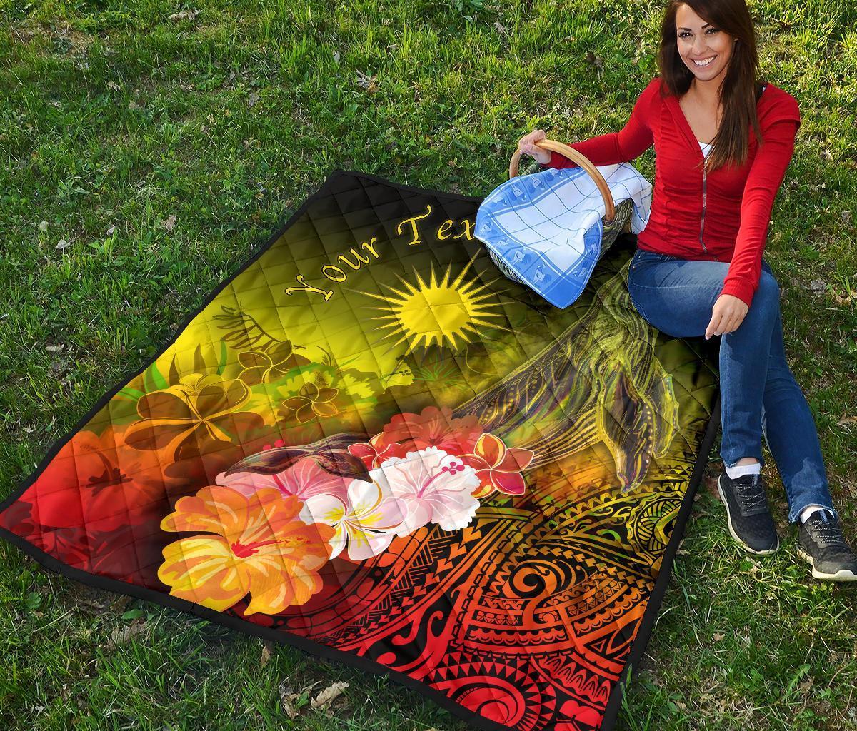 Marshall Islands Custom Personalised Premium Quilt - Humpback Whale with Tropical Flowers (Yellow) - Vibe Hoodie Shop