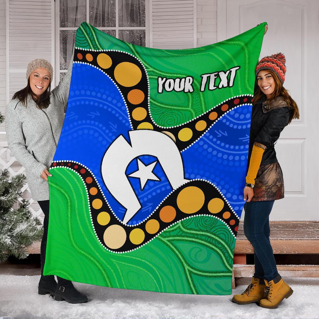 Custom Torres Strait Islands Premium Blanket - Flag with Aboriginal Patterns - Vibe Hoodie Shop