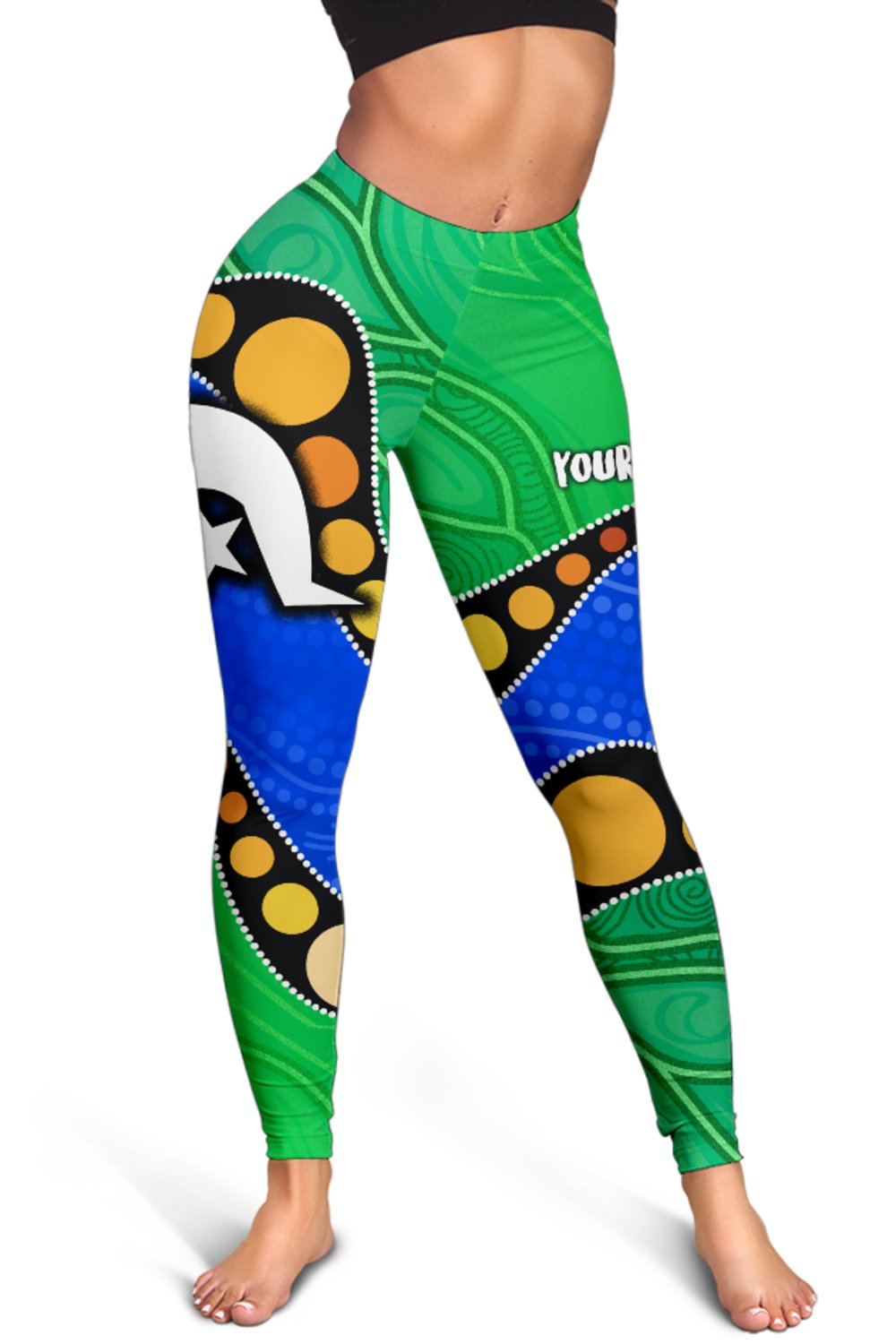 Custom Torres Strait Islands Women's Leggings - Flag with Aboriginal Patterns - Vibe Hoodie Shop