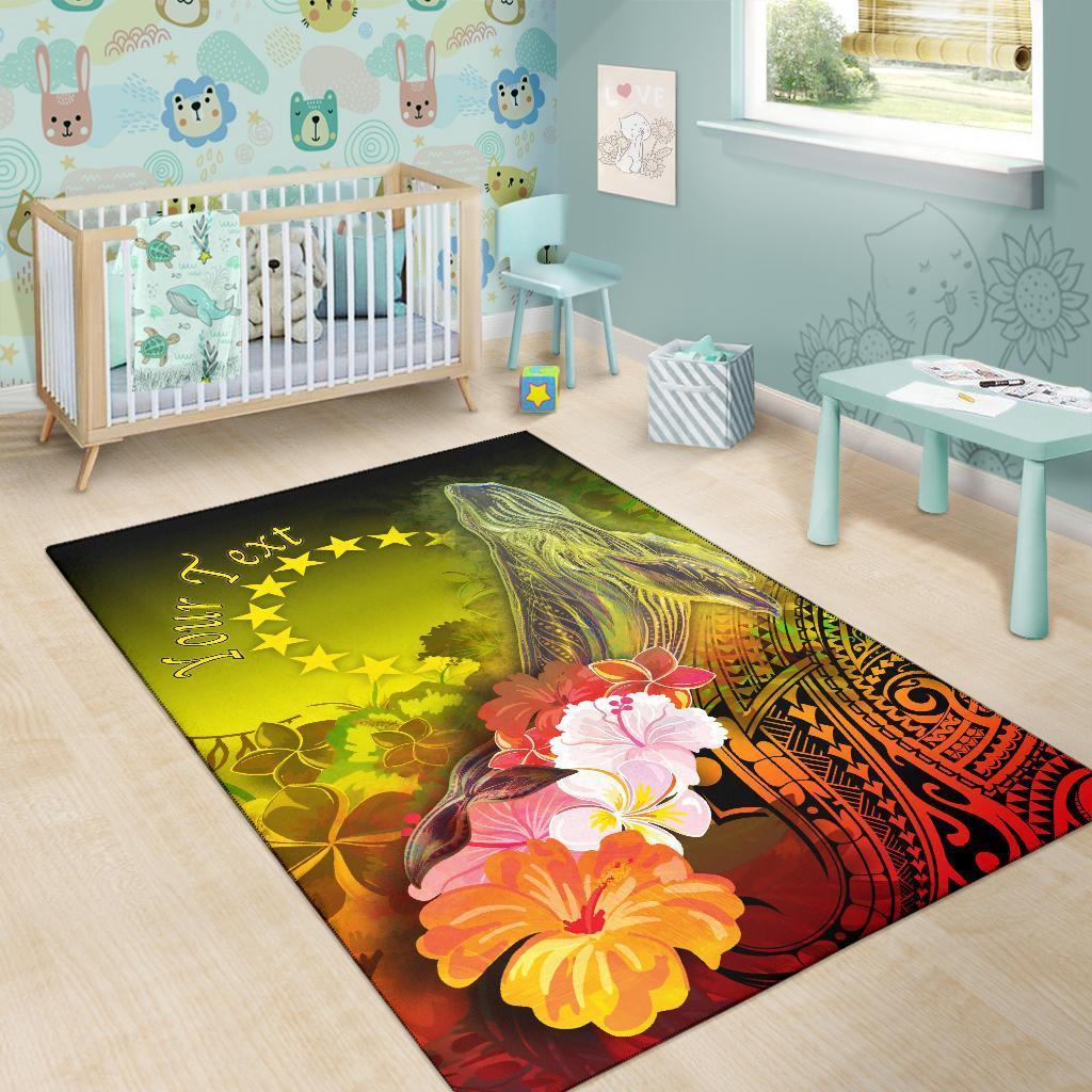 Cook Islands Custom Personalised Area Rug - Humpback Whale with Tropical Flowers (Yellow) - Vibe Hoodie Shop