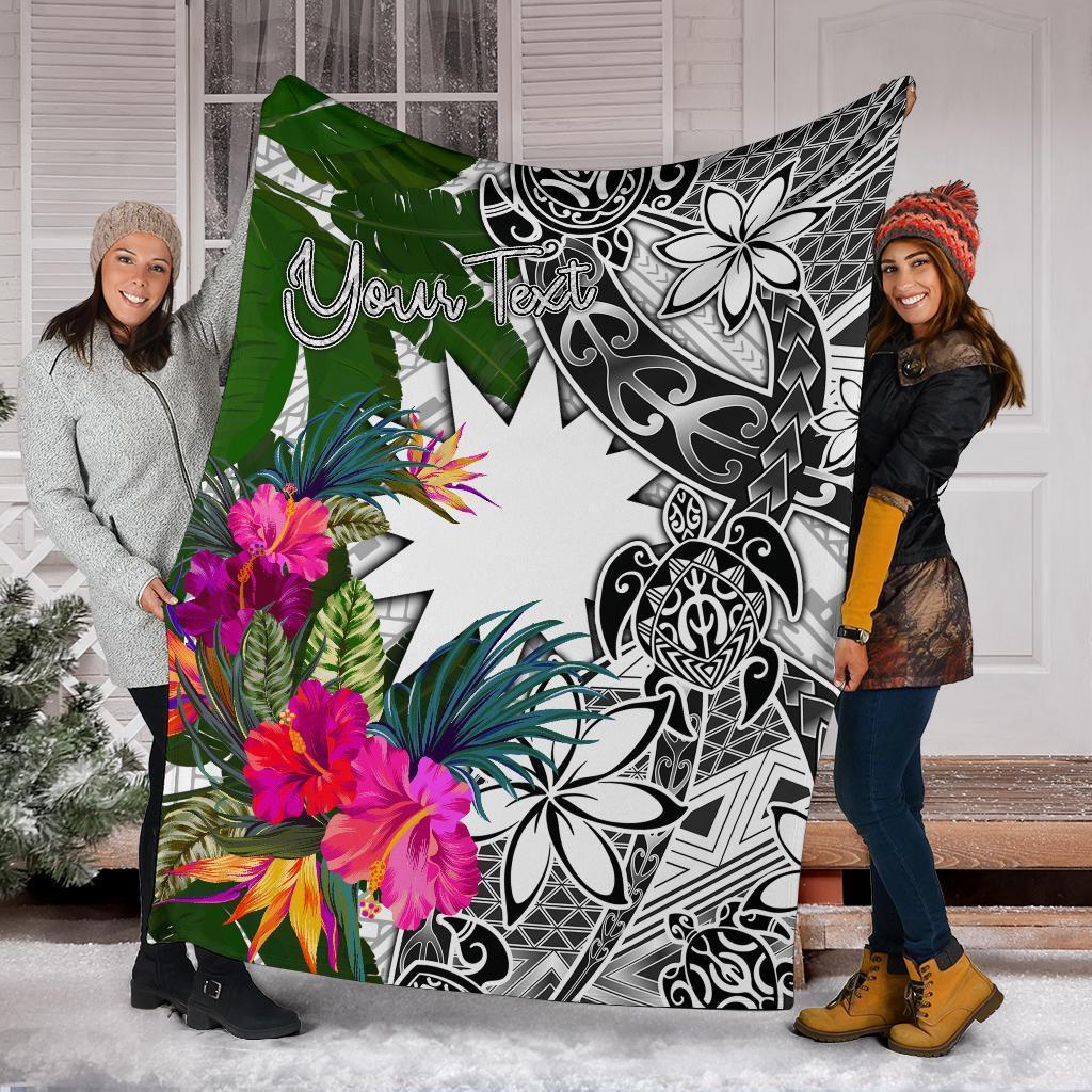 Nauru Custom Personalised Premium Blanket White - Turtle Plumeria Banana Leaf - Vibe Hoodie Shop