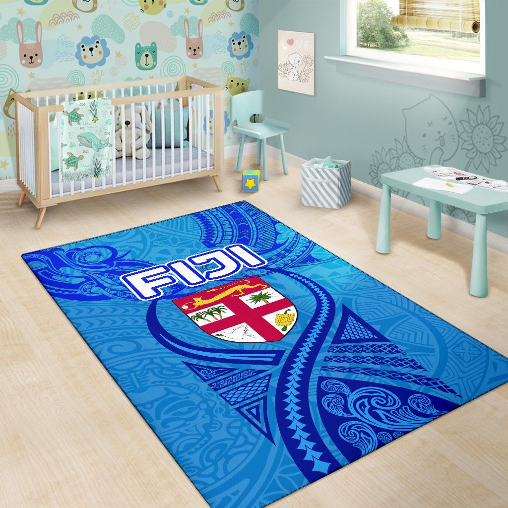 Blue Area Rug Fiji Rugby Polynesian Waves Style - Vibe Hoodie Shop