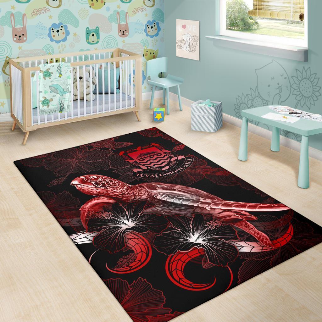 Tuvalu Polynesian Area Rugs - Turtle With Blooming Hibiscus Red - Vibe Hoodie Shop