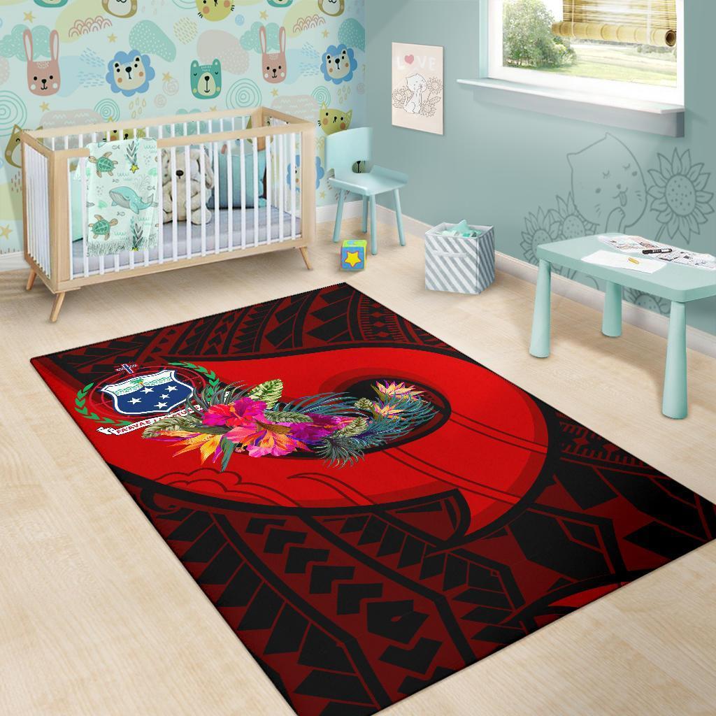 Samoa Area Rug - Polynesian Hook And Hibiscus (Red) - Vibe Hoodie Shop