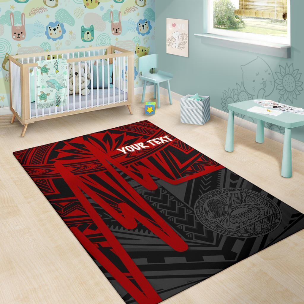 American Samoa Personalised Area Rug - Seal With Polynesian Pattern Heartbeat Style (Red) - Vibe Hoodie Shop