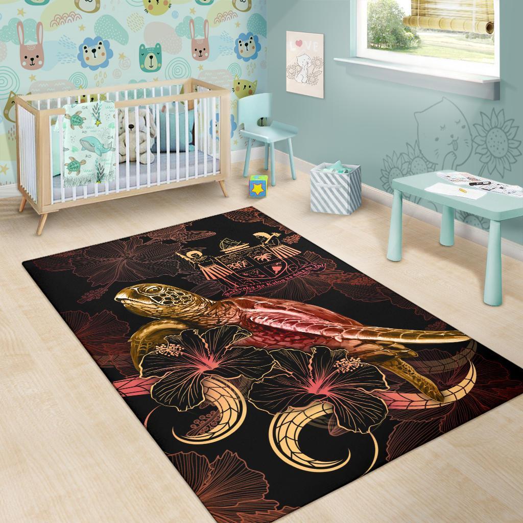 FiJi Polynesian Area Rugs - Turtle With Blooming Hibiscus Gold - Vibe Hoodie Shop