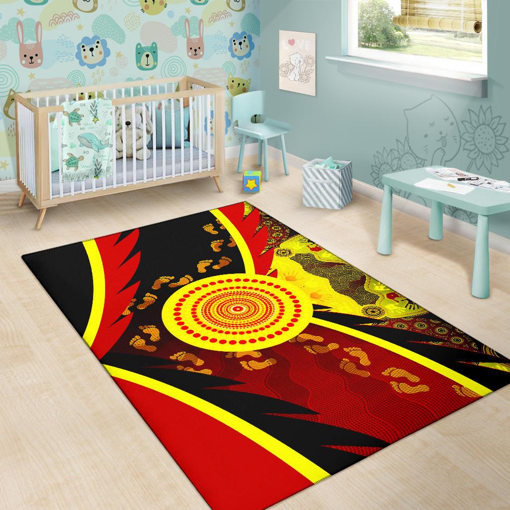 Aboriginal Area Rug - Indigenous Flag With Footprint Hand Art - Vibe Hoodie Shop