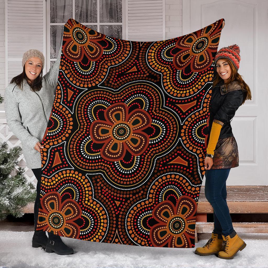 ABoriginal Premium Blanket - Aboriginal Dot Painting Flowers Style Ver02 - Vibe Hoodie Shop