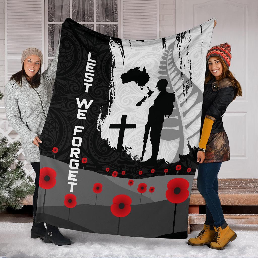 ANZAC Day Premium Blanket, New Zealand Australia Lest We Forget - Vibe Hoodie Shop