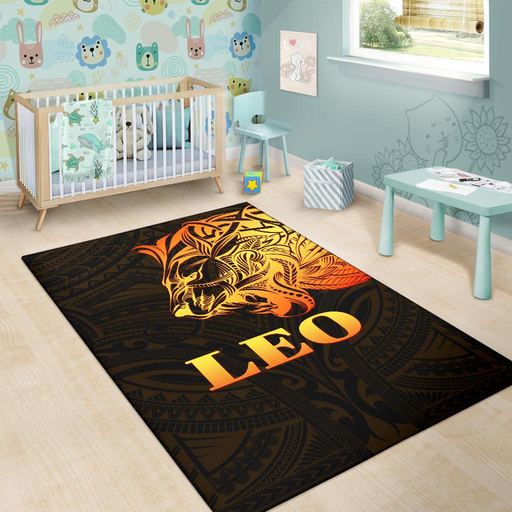 Sun In Leo Zodiac Area Rug Polynesian Tattoo Simple - Orange Black - Vibe Hoodie Shop