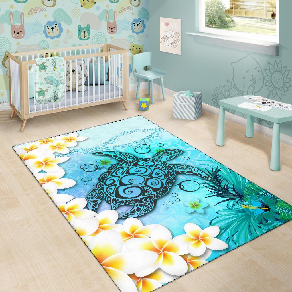 Polynesian Turtle Area Rug, Plumeria with Hibiscus - Vibe Hoodie Shop