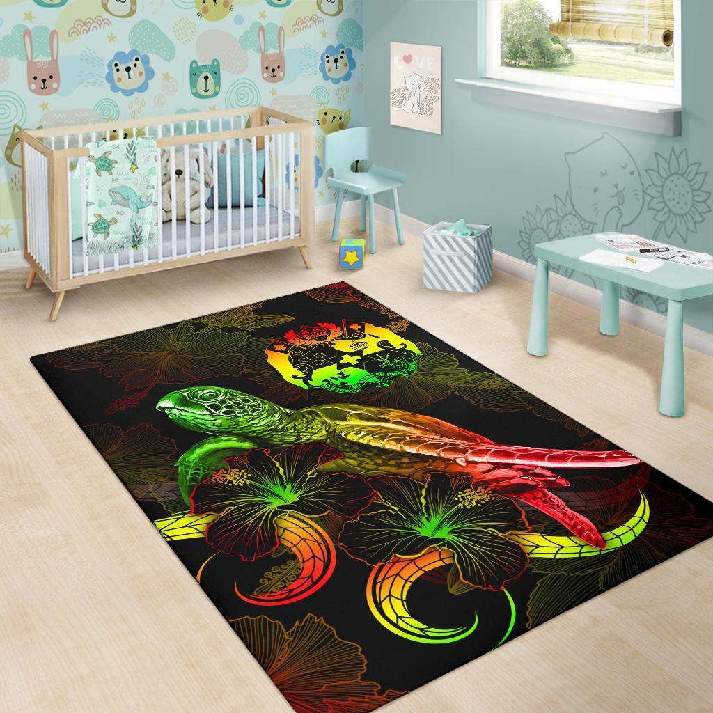 Tonga Polynesian Area Rugs - Turtle With Blooming Hibiscus Reggae - Vibe Hoodie Shop