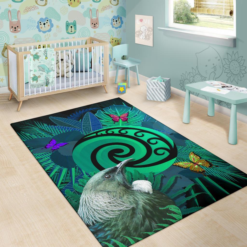 New Zealand Area Rug Koru Fern Mix Tui Bird - Tropical Floral Turquoise - Vibe Hoodie Shop