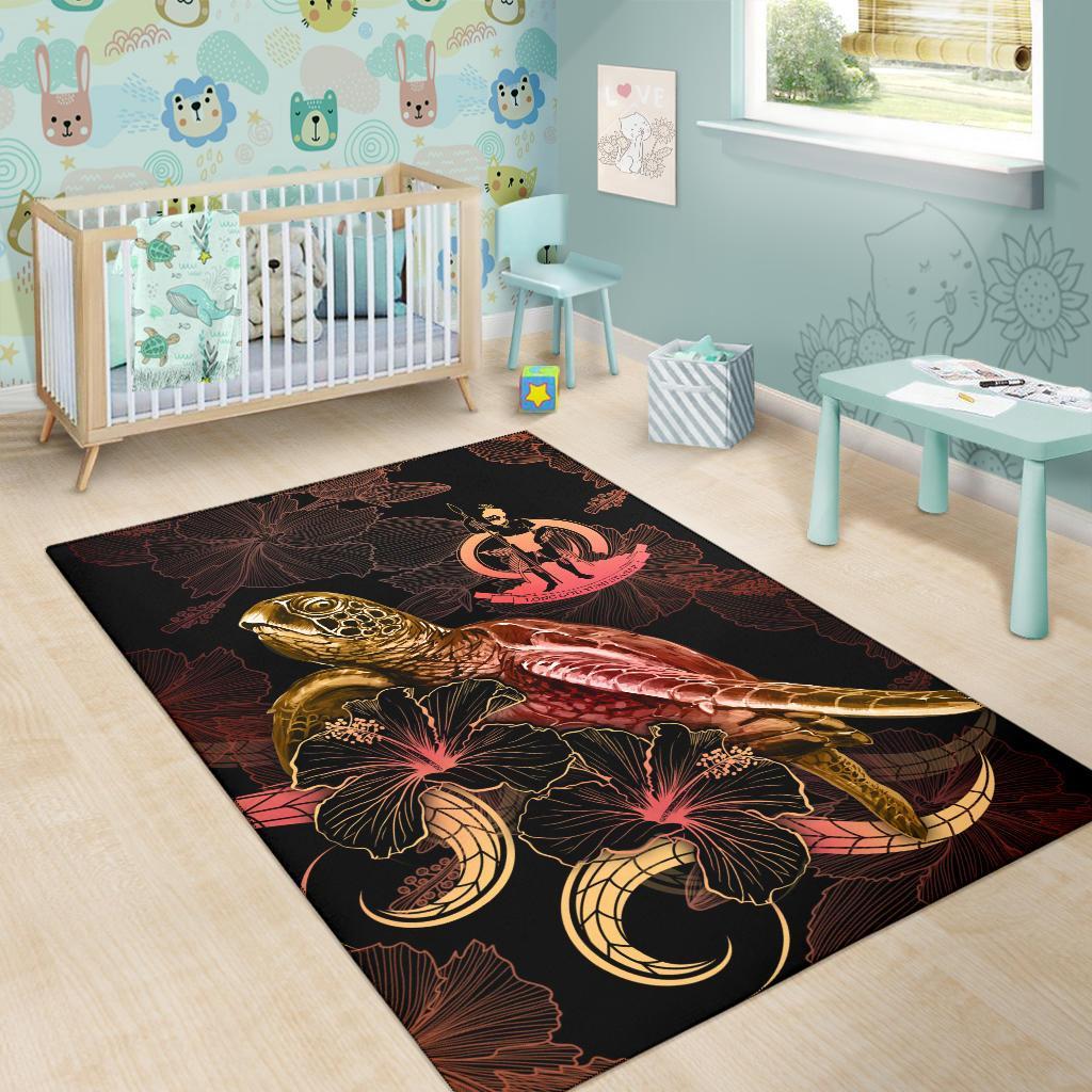 Vanuatu Polynesian Area Rugs - Turtle With Blooming Hibiscus Gold - Vibe Hoodie Shop