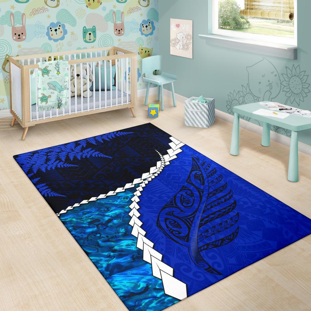 Paua Shell Maori Silver Fern Area Rug Cobalt - Vibe Hoodie Shop