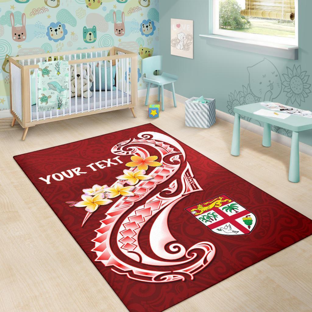 Fiji Custom Personalised Area Rug - Fiji Seal Polynesian Patterns Plumeria (Red) - Vibe Hoodie Shop