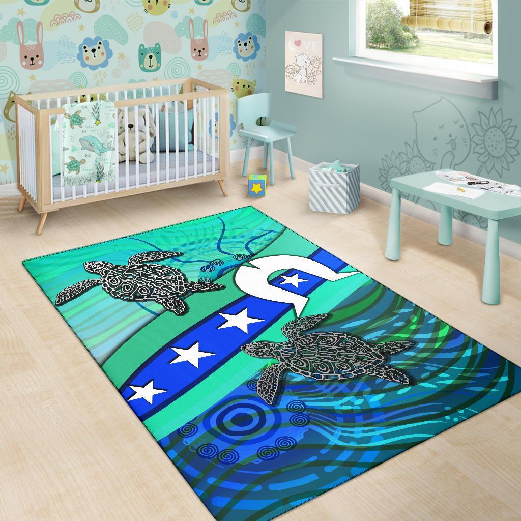 Area Rug - Torres Strait Flag And Turtle - Vibe Hoodie Shop