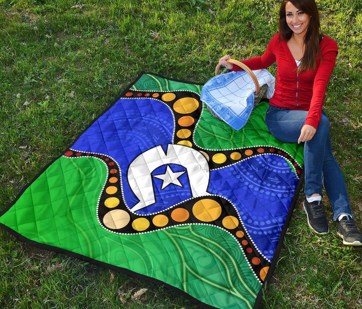 Torres Strait Islands Premium Quilt - Flag with Aboriginal Patterns - Vibe Hoodie Shop