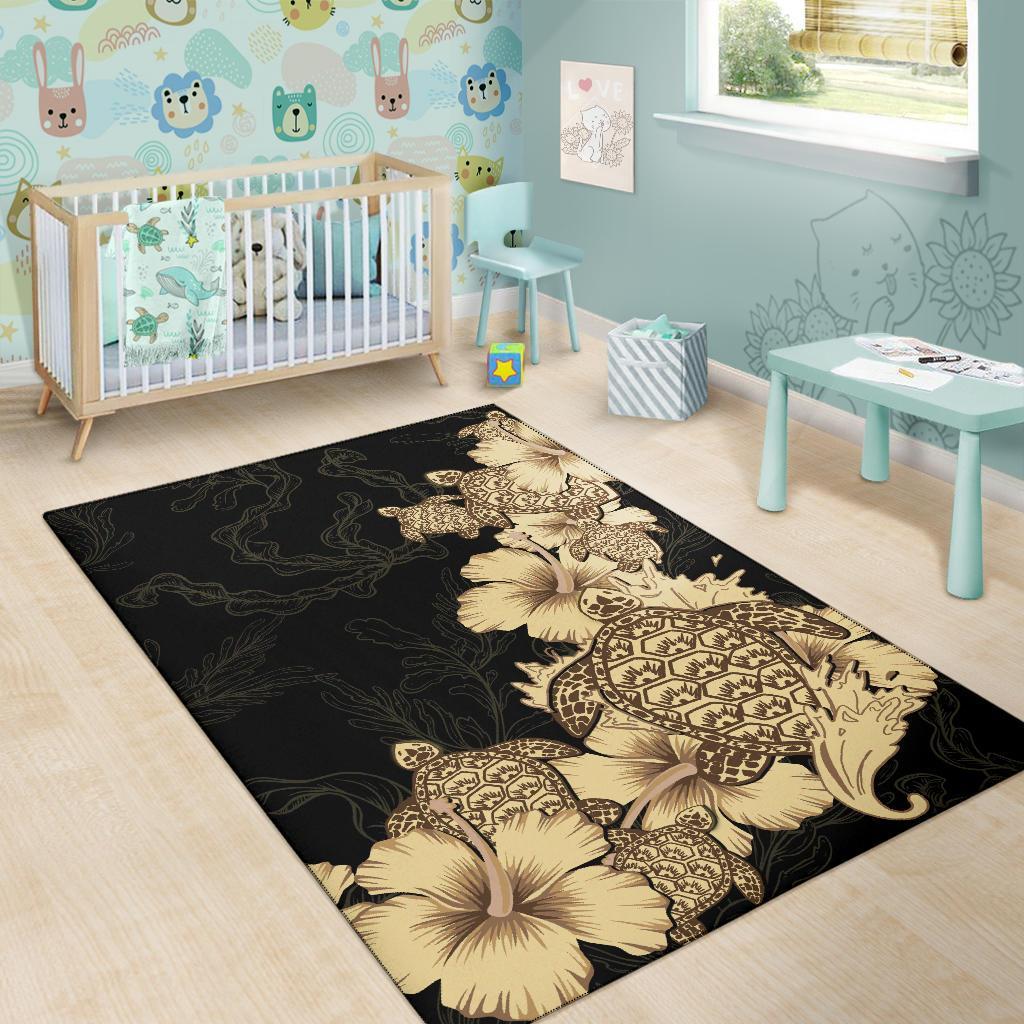 Hibiscus Plumeria Golden Turtle Area Rug - Vibe Hoodie Shop