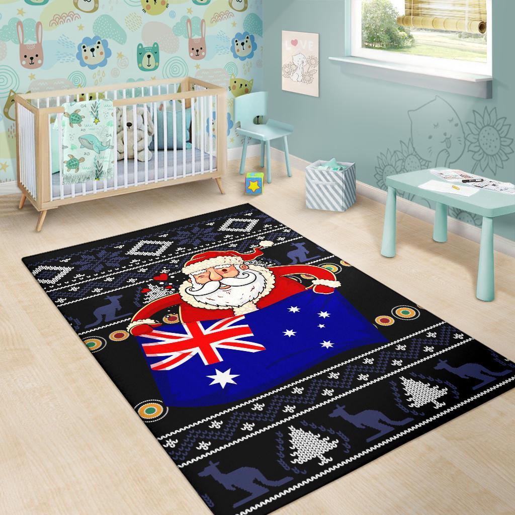 Christmas Area Rug - Australia Santa Claus Hold The Flag (Black) - Vibe Hoodie Shop