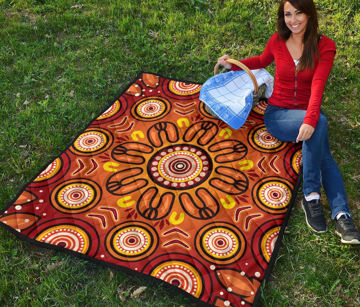Aboriginal Premium Quilt - Circle Flowers Patterns VER01 - Vibe Hoodie Shop
