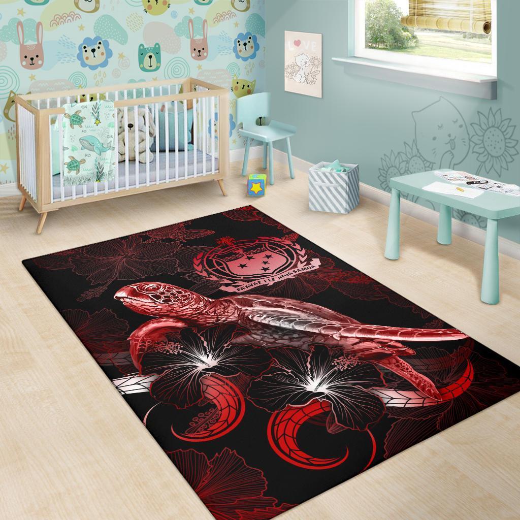 Samoa Polynesian Area Rugs - Turtle With Blooming Hibiscus Red - Vibe Hoodie Shop