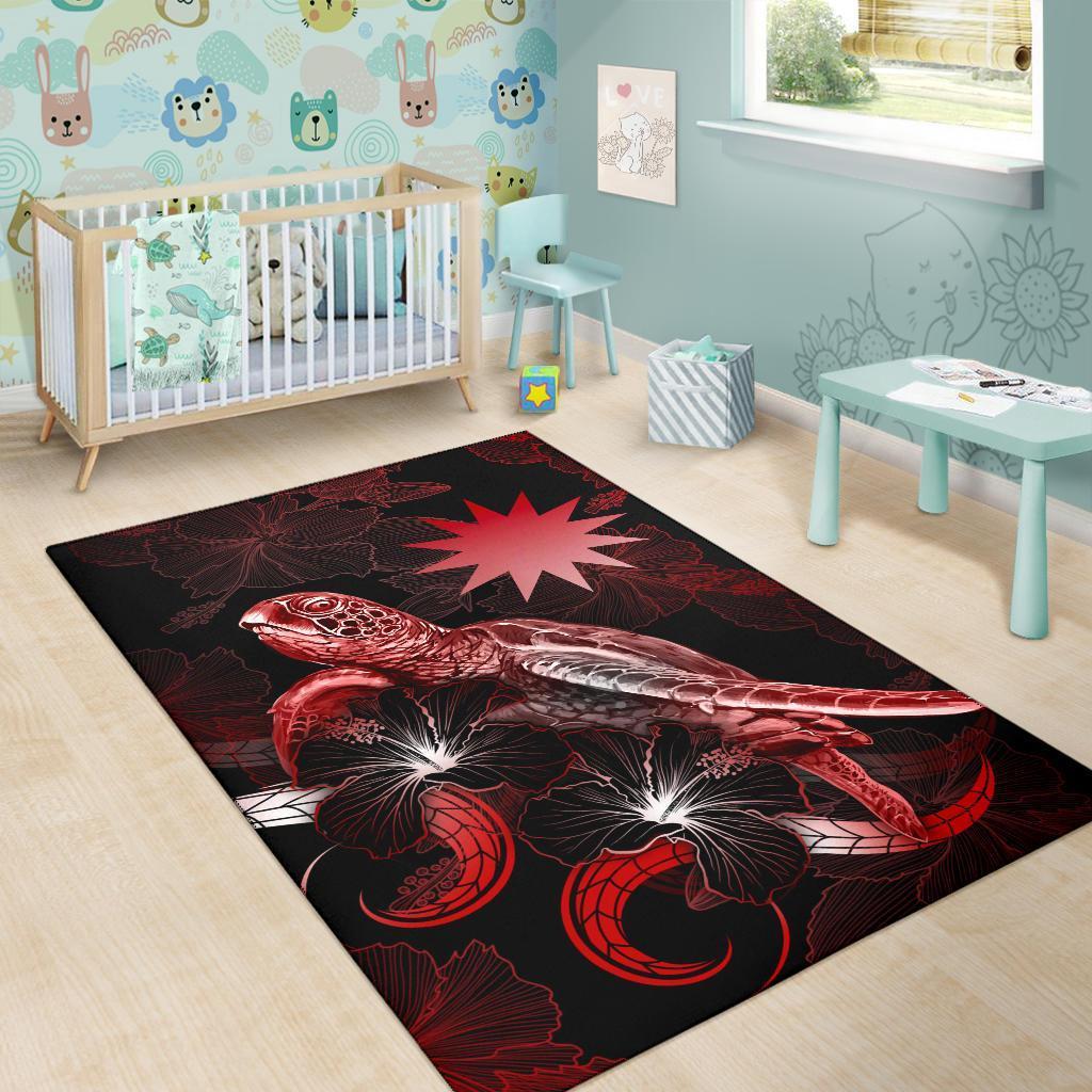 Nauru Polynesian Area Rugs - Turtle With Blooming Hibiscus Red - Vibe Hoodie Shop