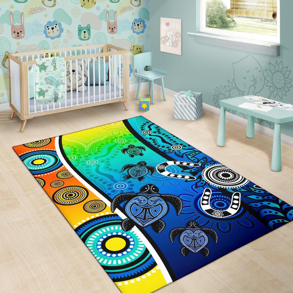 Aboriginal Area Rug - Indigenous Turtle Dot Painting Art - Vibe Hoodie Shop