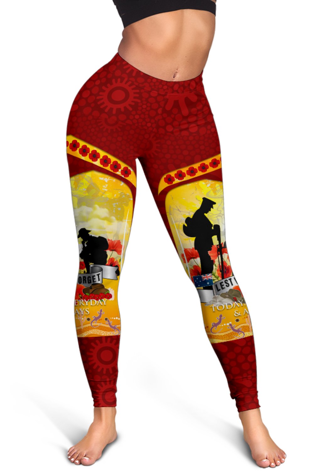 ANZAC Women's Leggings - Lest We Forget Aboriginal Version - Vibe Hoodie Shop