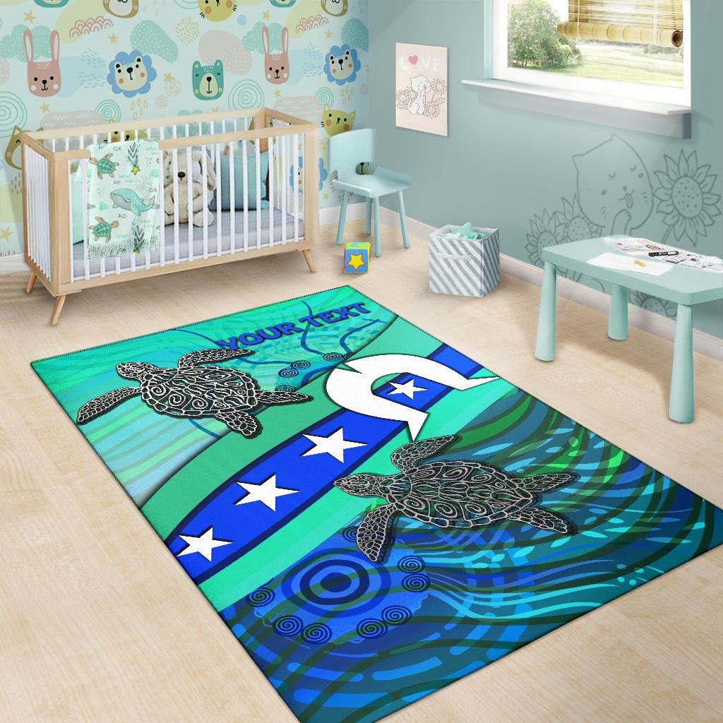 Personalised Area Rug - Torres Strait Flag And Turtle - Vibe Hoodie Shop