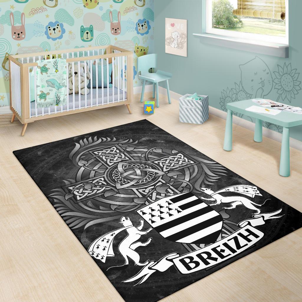 Celtic Area Rug - Brittany Flag With Celtic Cross - Vibe Hoodie Shop