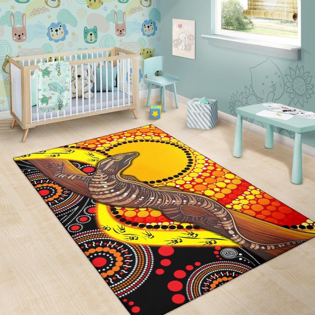 Area Rug - Australian Aboriginal Dot Painting Sun and Lizard - Vibe Hoodie Shop