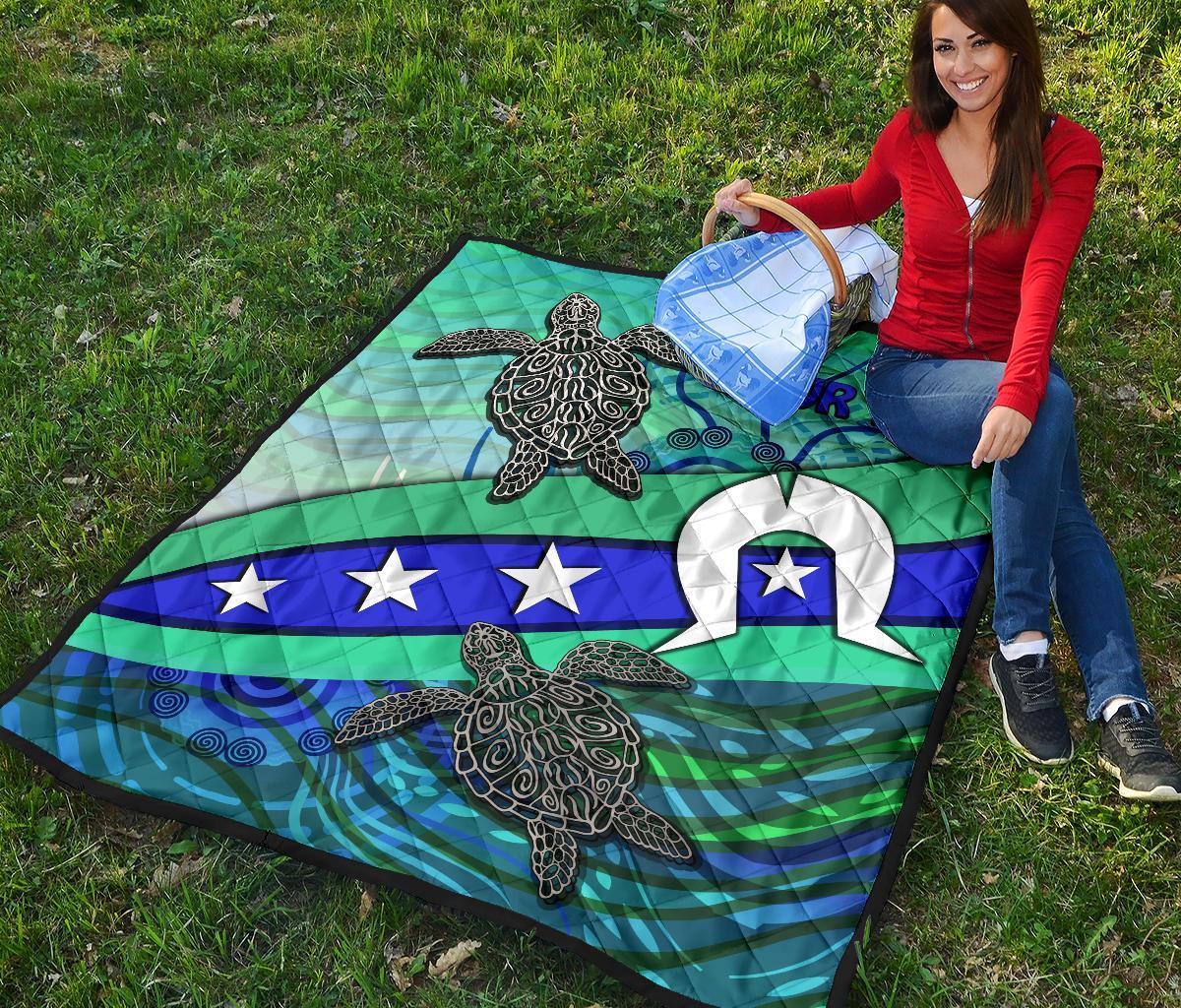 Personalised Premium Quilt - Torres Strait Flag And Turtle - Vibe Hoodie Shop