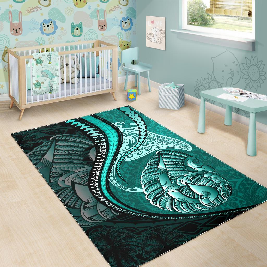 Fish Hook Area Rug Manta Polynesian Turquoise - Vibe Hoodie Shop