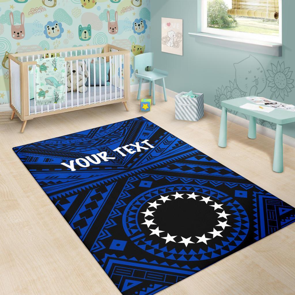 Cook Islands Personalised Area Rug Seal With Polynesian Tattoo Style (Blue) - Vibe Hoodie Shop