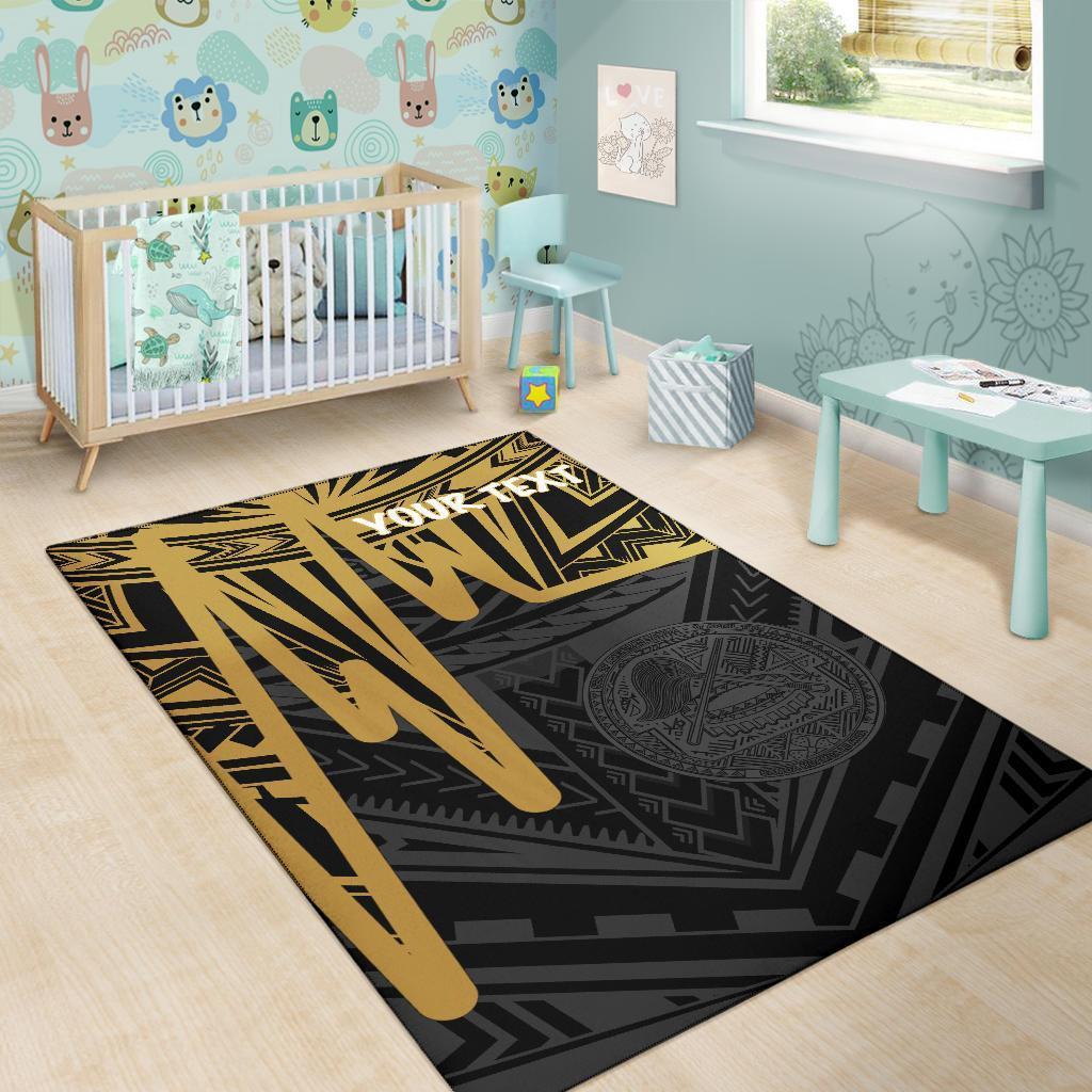 American Samoa Personalised Area Rug - Seal With Polynesian Pattern Heartbeat Style (Gold) - Vibe Hoodie Shop