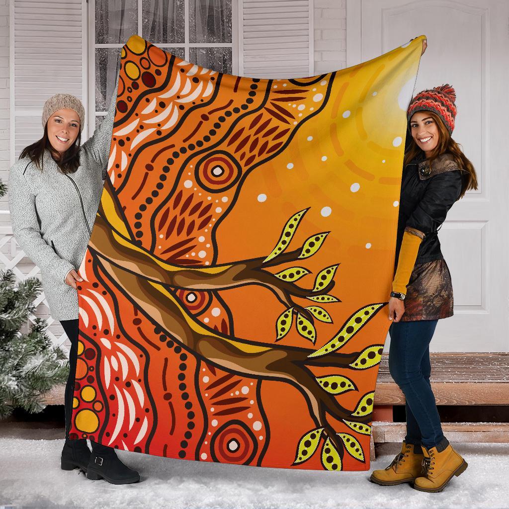 Aboriginal Premium Blanket - Tree On The Hill - Vibe Hoodie Shop