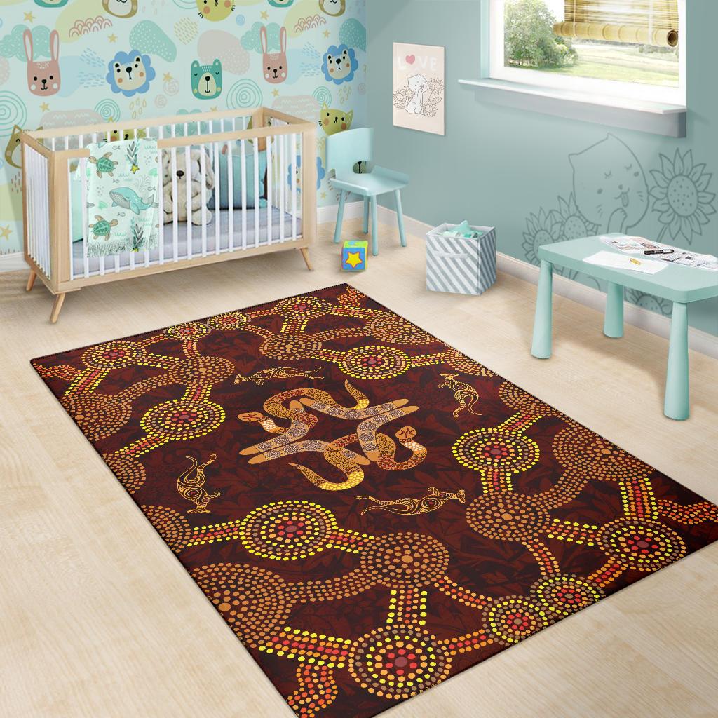 Aboriginal Area Rug - Snakes, Boomerang And Kangaroo - Vibe Hoodie Shop