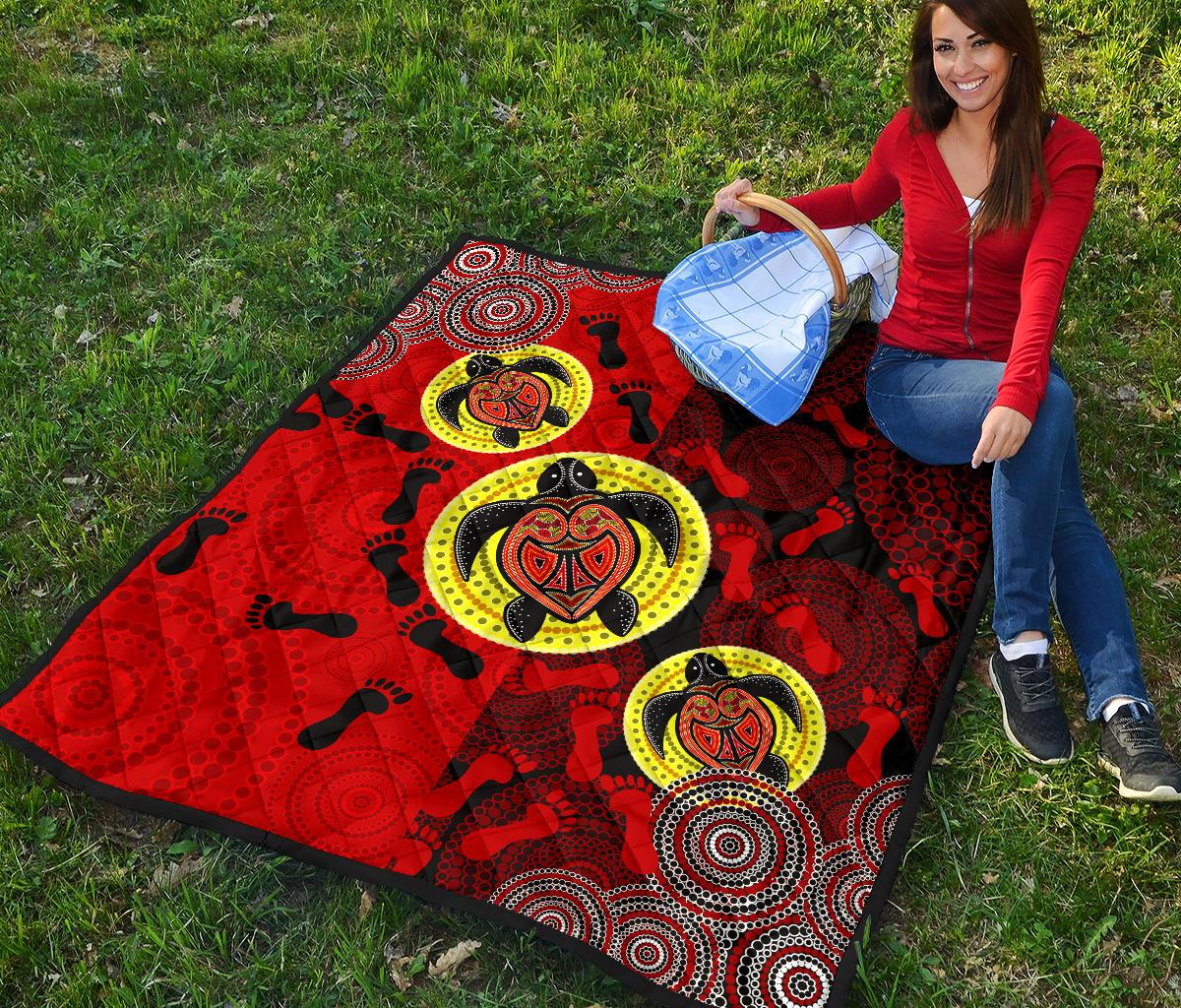 Premium Quilt - Aboriginal Dot Painting Quilt Turtle - Vibe Hoodie Shop