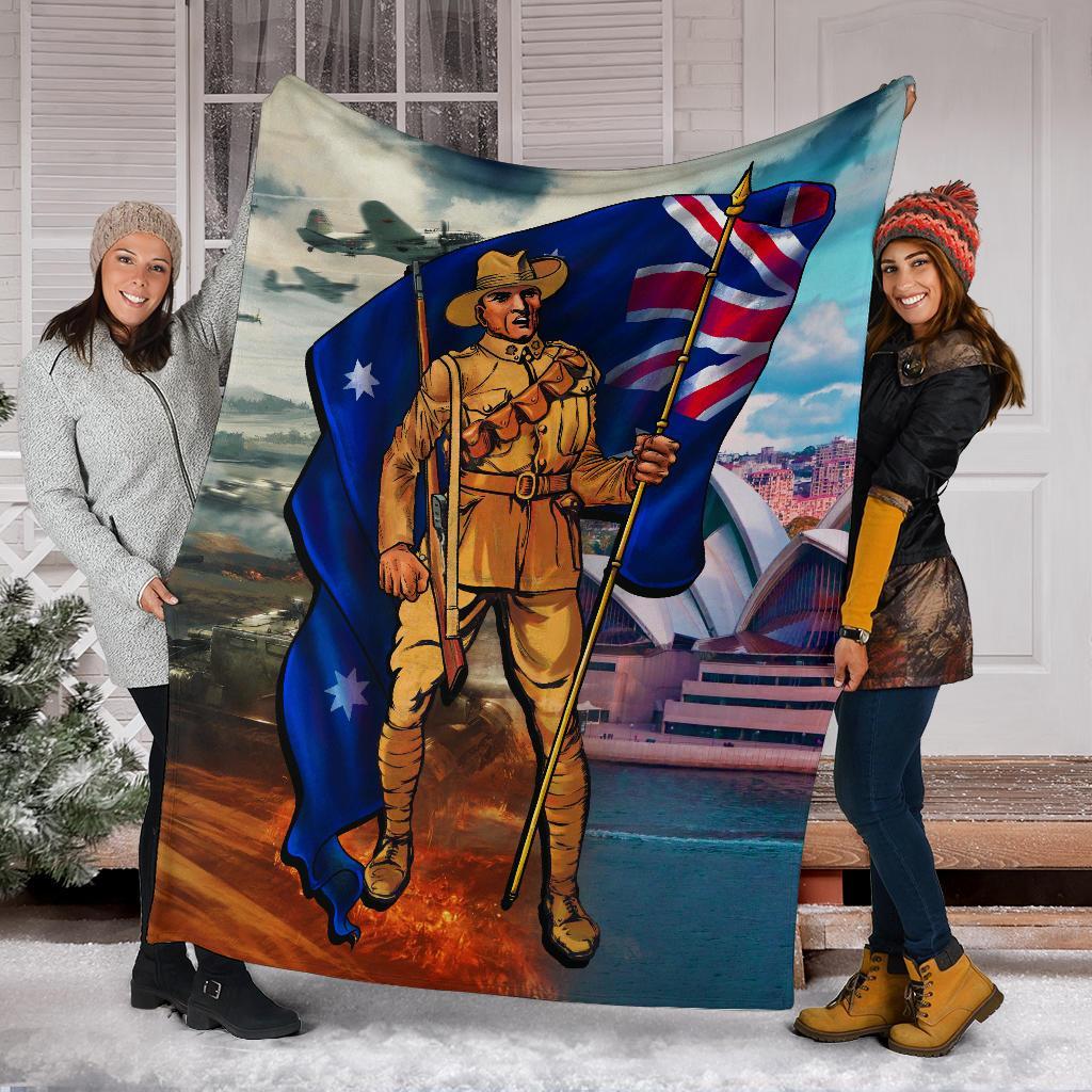 ANZAC Premium Blanket - Australian Soldier - Vibe Hoodie Shop