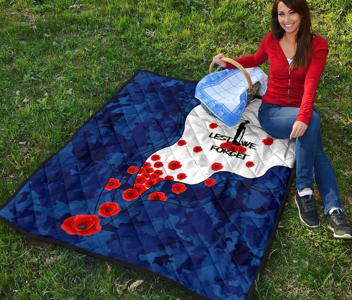 ANZAC Lest We Forget Premium Quilt - Australian Flag Blue - - Vibe Hoodie Shop