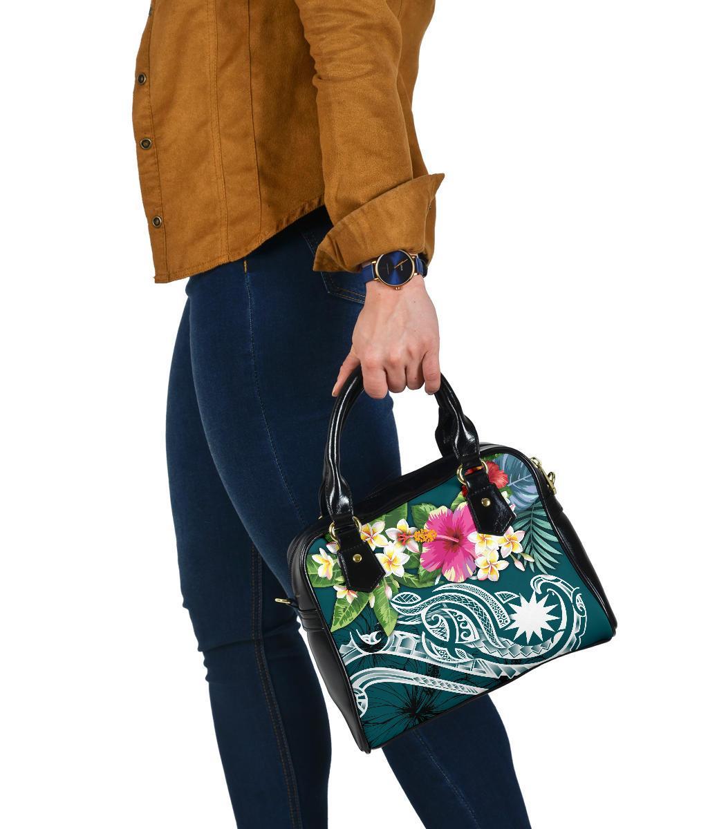Nauru Polynesian Shoulder Handbag - Summer Plumeria (Turquoise) - Vibe Hoodie Shop