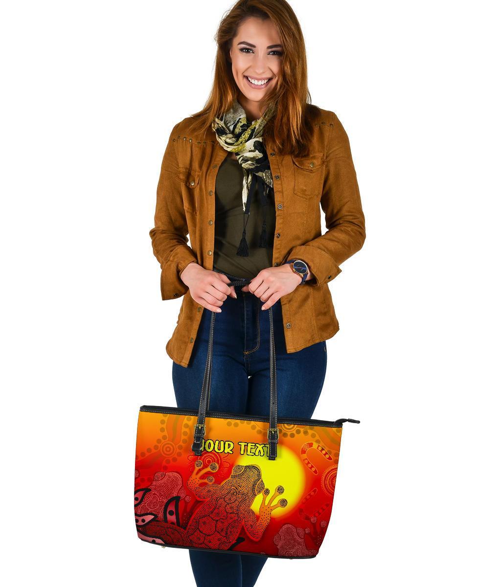 custom-aboriginal-leather-tote-bag-indigenous-frog-red