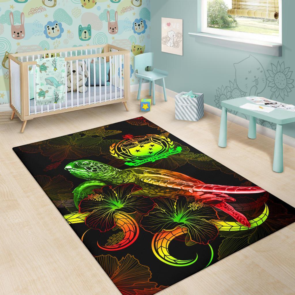 Samoa Polynesian Area Rugs - Turtle With Blooming Hibiscus Reggae - Vibe Hoodie Shop